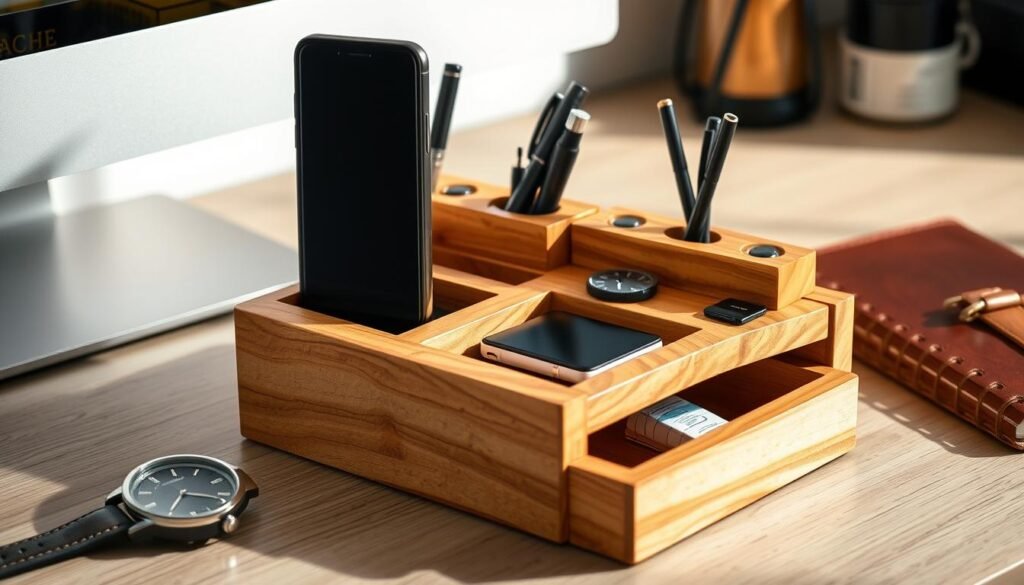 Drewniany organizer na biurko jako prezent DIY dla mężczyzny Drewniany organizer na biurko jako prezent DIY dla mężczyzny
