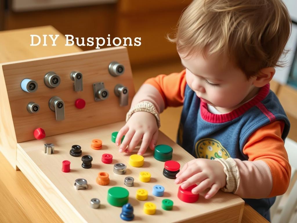 Dziecko bawiące się tablicą manipulacyjną DIY z różnymi elementami