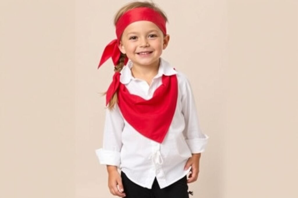 Dziecko w podstawowym stroju pirata składającym się z białej koszuli i czarnych spodni Dziecko w podstawowym stroju pirata składającym się z białej koszuli i czarnych spodni