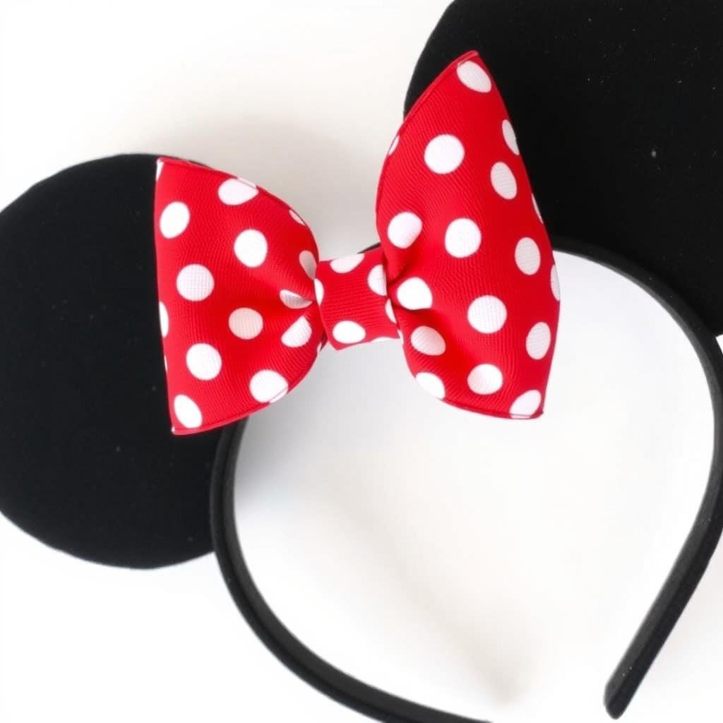 Gotowa kokarda Myszki Minnie przymocowana do opaski z uszami Gotowa kokarda Myszki Minnie przymocowana do opaski z uszami