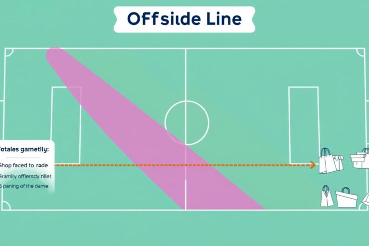 Grafika przedstawiająca co to jest spalony po kobiecemu z zaznaczoną linią spalonego na boisku