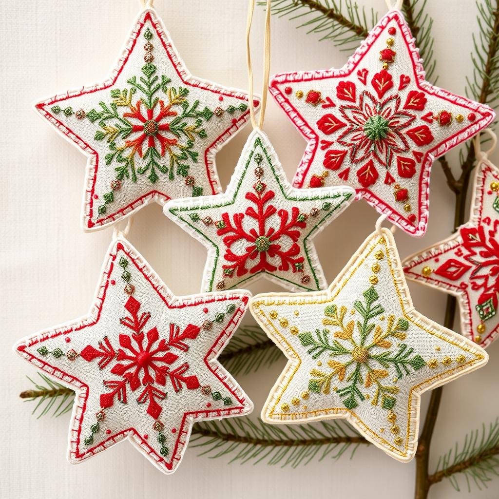 Hafciane gwiazdy jako ozdoby choinkowe DIY w różnych wzorach i kolorach Hafciane gwiazdy jako ozdoby choinkowe DIY w różnych wzorach i kolorach