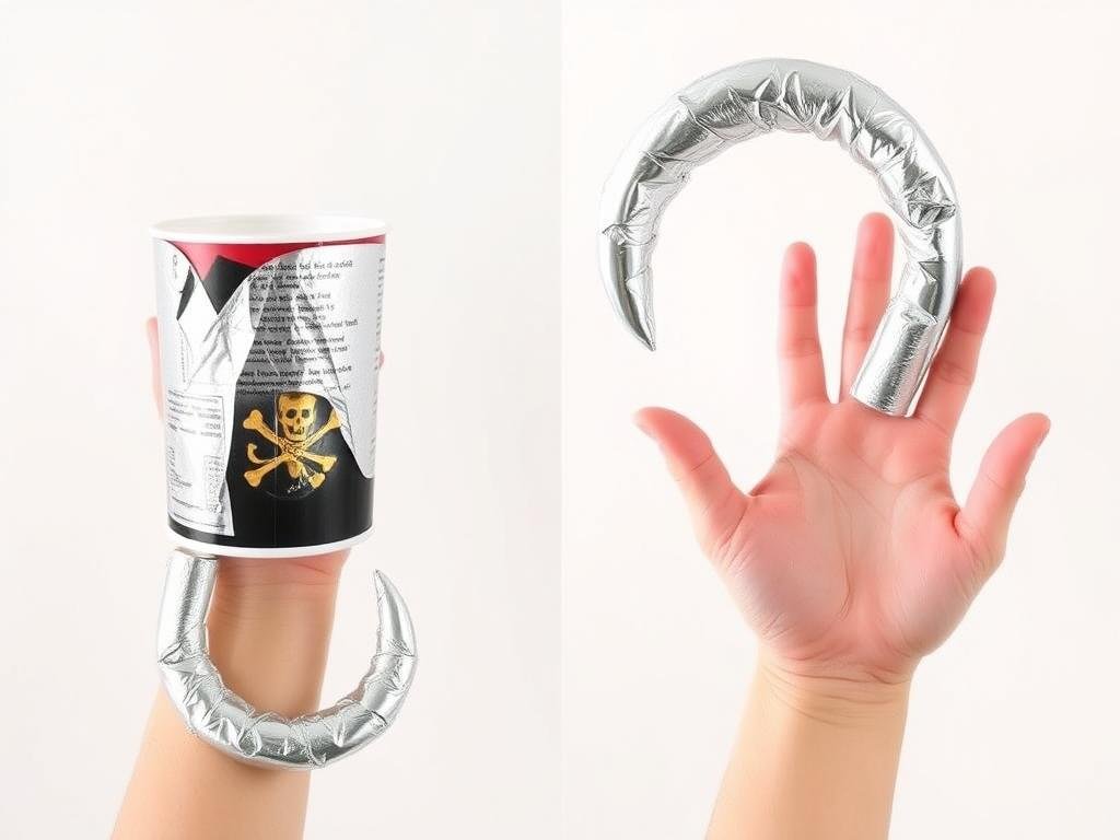 Hak pirata wykonany z plastikowego kubka i folii aluminiowej Hak pirata wykonany z plastikowego kubka i folii aluminiowej
