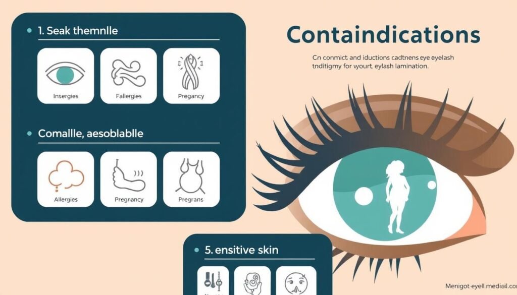 Infografika przedstawiająca przeciwwskazania do laminowania rzęs wady Infografika przedstawiająca przeciwwskazania do laminowania rzęs wady