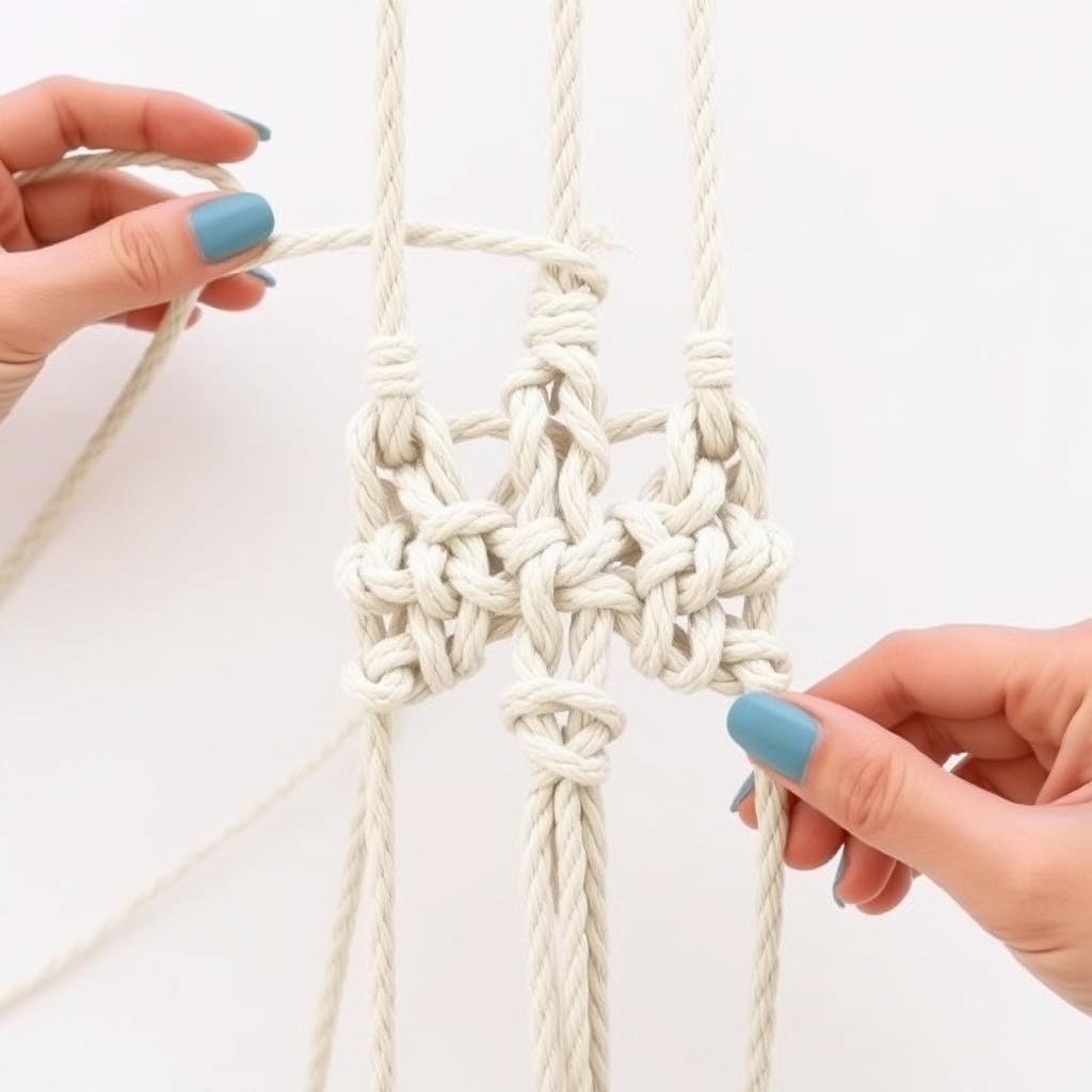 Instrukcja wykonania węzła płaskiego (Square Knot) w technice makramy diy Instrukcja wykonania węzła płaskiego (Square Knot) w technice makramy diy