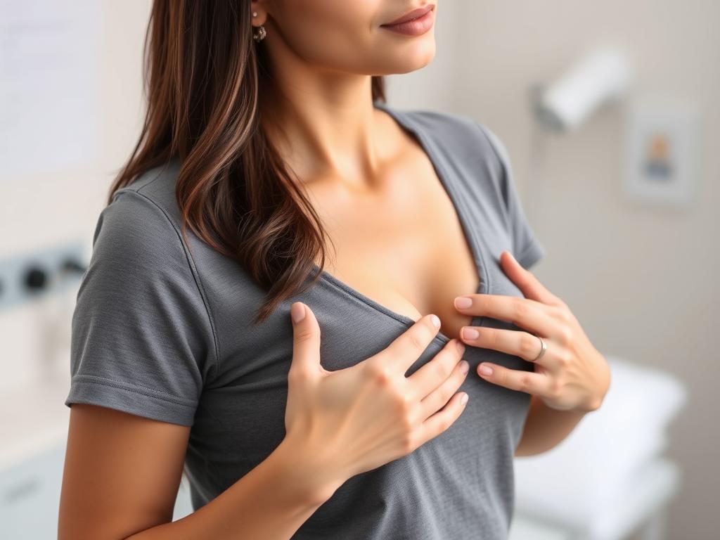 Kobieta wykonująca masaż biustu - naturalny sposób na zmniejszenie biustu Kobieta wykonująca masaż biustu - naturalny sposób na zmniejszenie biustu