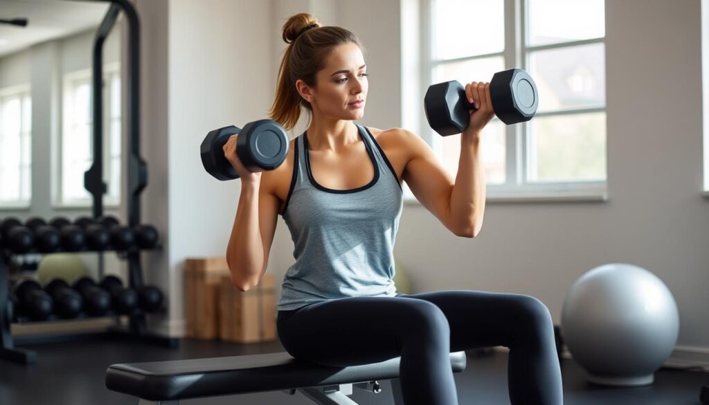 Kobieta wykonująca rozpiętki z hantlami - ćwiczenia na mniejszy biust Kobieta wykonująca rozpiętki z hantlami - ćwiczenia na mniejszy biust