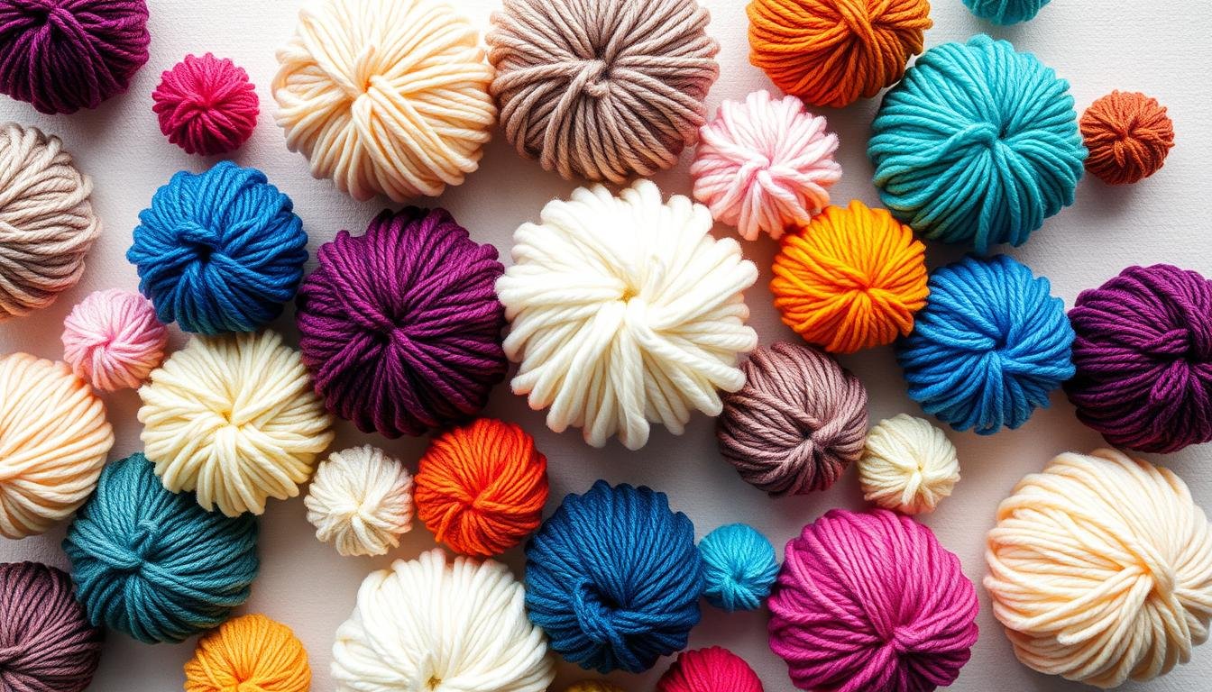 Kolorowe pompony z włóczki ułożone na jasnym tle - efekt końcowy po zastosowaniu metod opisanych w artykule jak zrobić pompon