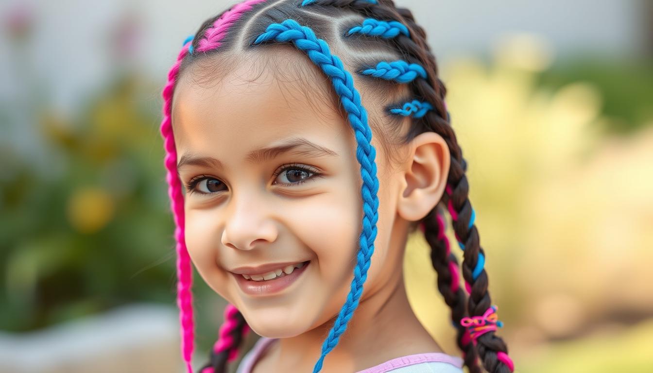 Kolorowe warkoczyki syntetyczne na głowie dziecka