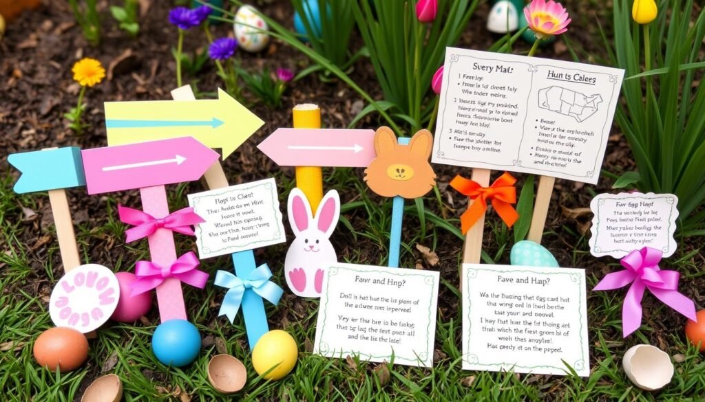 Kreatywne oznaczenia terenu do polowania na jajka wielkanocne (egg hunt)