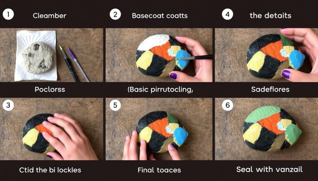 Krok po kroku proces malowania kamienia farbami akrylowymi