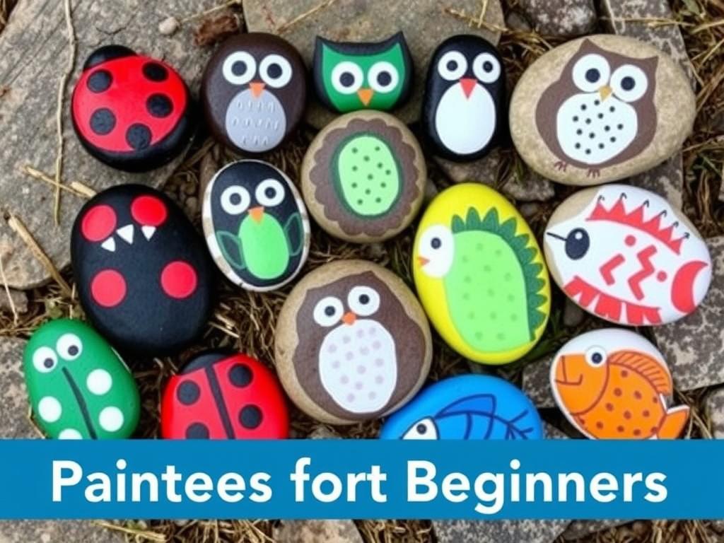 Malowane kamienie przedstawiające różne zwierzęta - sowy, biedronki, jeże