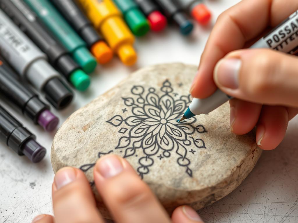 Malowanie kamieni markerami olejowymi - proces tworzenia szczegółowych wzorów