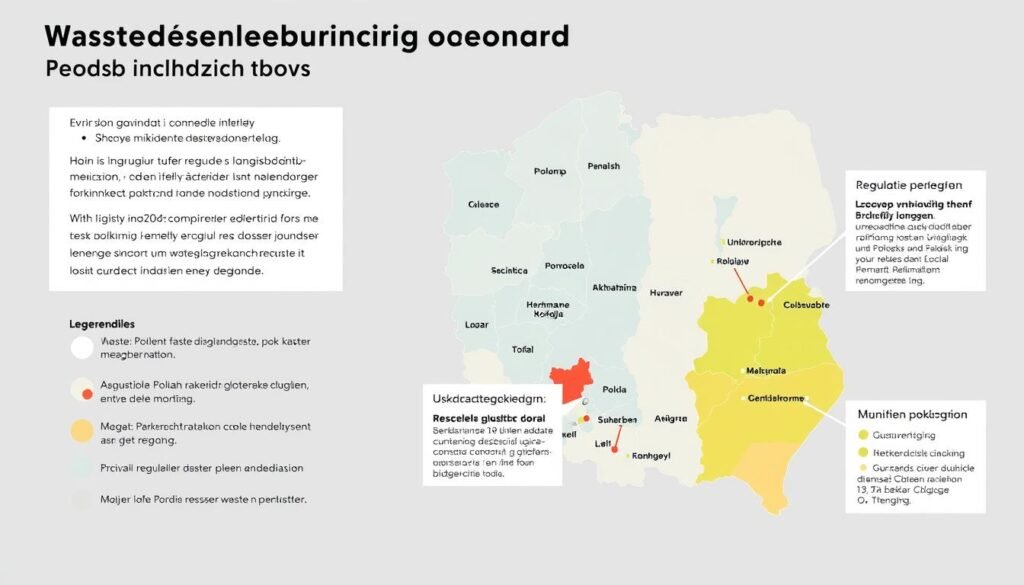 Mapa Polski z zaznaczonymi różnicami w przepisach dotyczących segregacji odpadów w różnych regionach