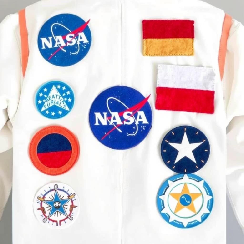 Naszywki NASA i flaga Polski wykonane z filcu i materiałów do stroju astronauty Naszywki NASA i flaga Polski wykonane z filcu i materiałów do stroju astronauty