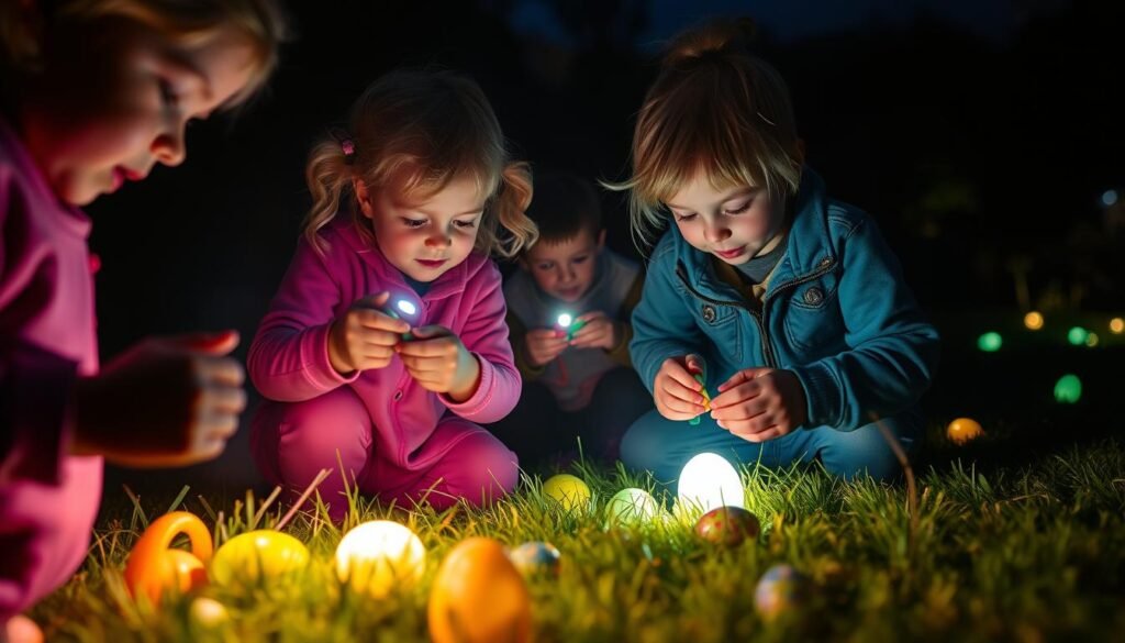 Nocne polowanie na jajka wielkanocne (egg hunt) z latarkami