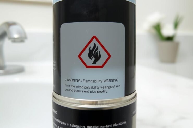 Opakowanie po lakierze do włosów z widocznym symbolem łatwopalności