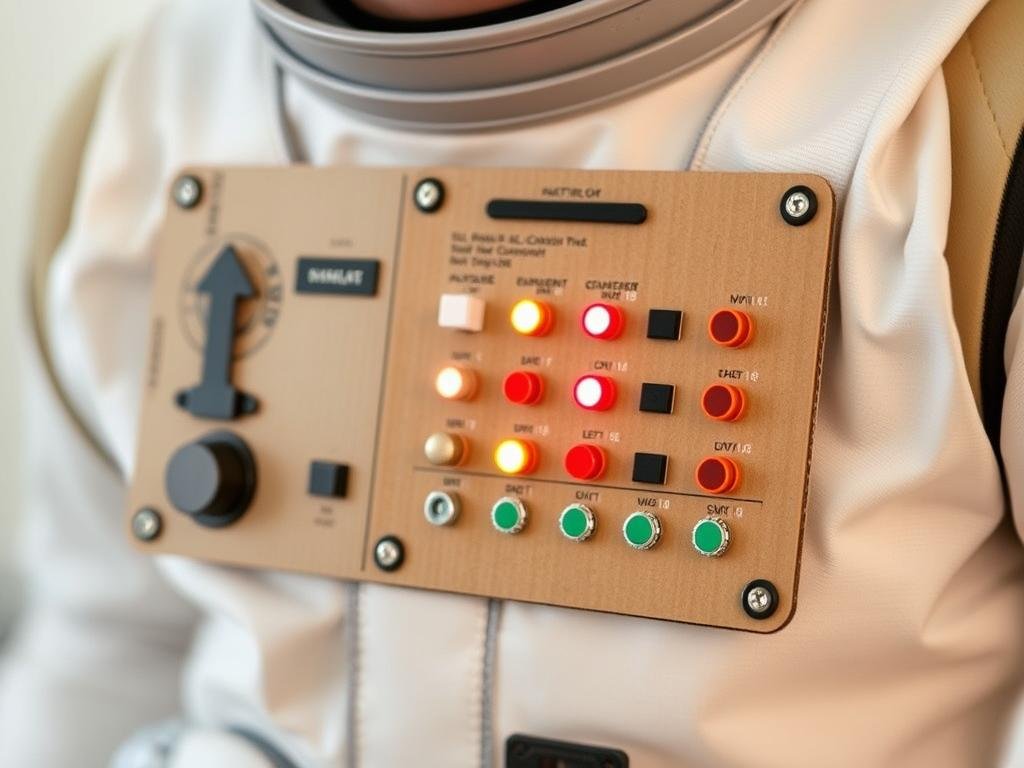 Panel sterowania astronauty wykonany z kartonu, guzików i diod LED Panel sterowania astronauty wykonany z kartonu, guzików i diod LED