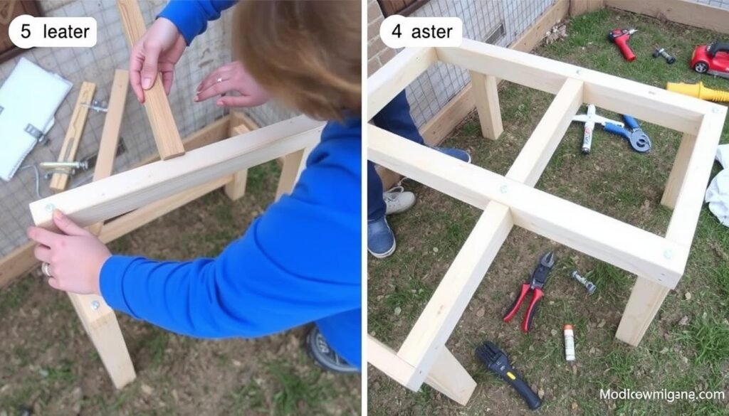 Proces budowy klatki dla królika DIY - montaż ramy Proces budowy klatki dla królika DIY - montaż ramy