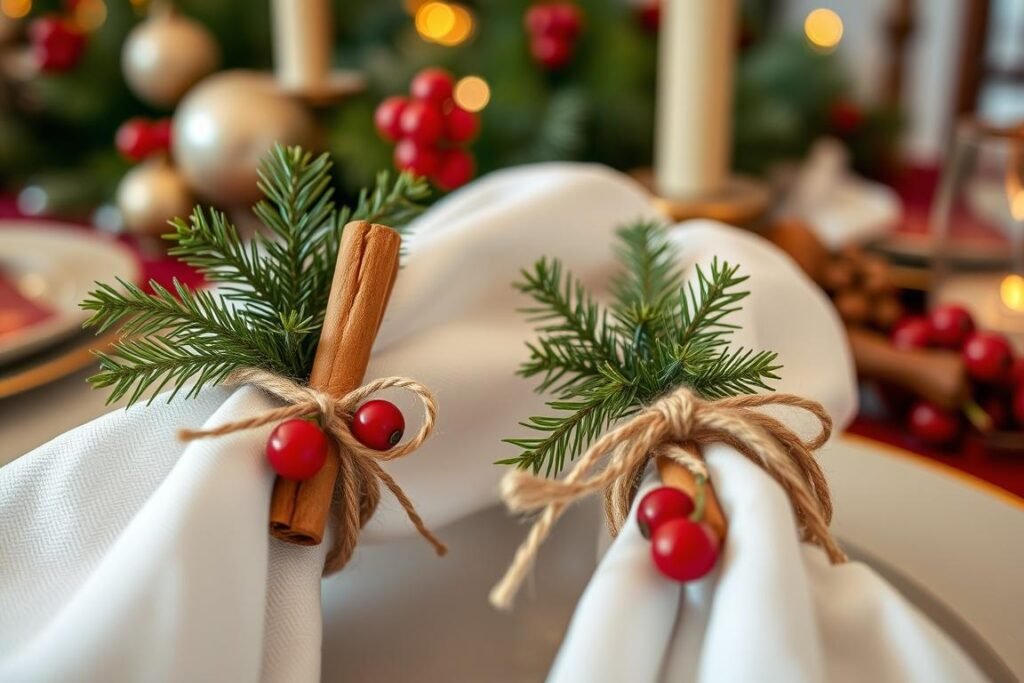 Ręcznie robione serwetniki świąteczne DIY z lasek cynamonu i gałązek świerkowych Ręcznie robione serwetniki świąteczne DIY z lasek cynamonu i gałązek świerkowych