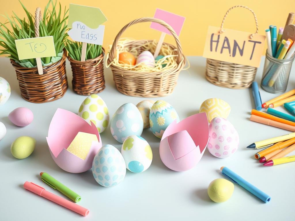 Ręcznie wykonane dekoracje do polowania na jajka wielkanocne (egg hunt)