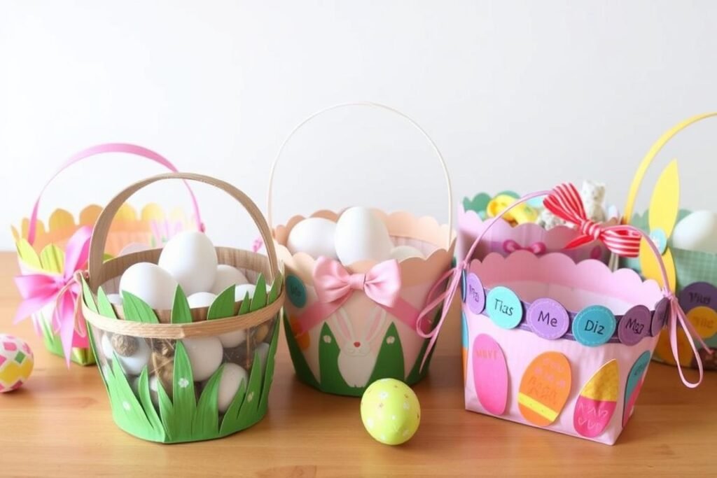 Ręcznie wykonane koszyczki na jajka do polowania wielkanocnego (egg hunt)