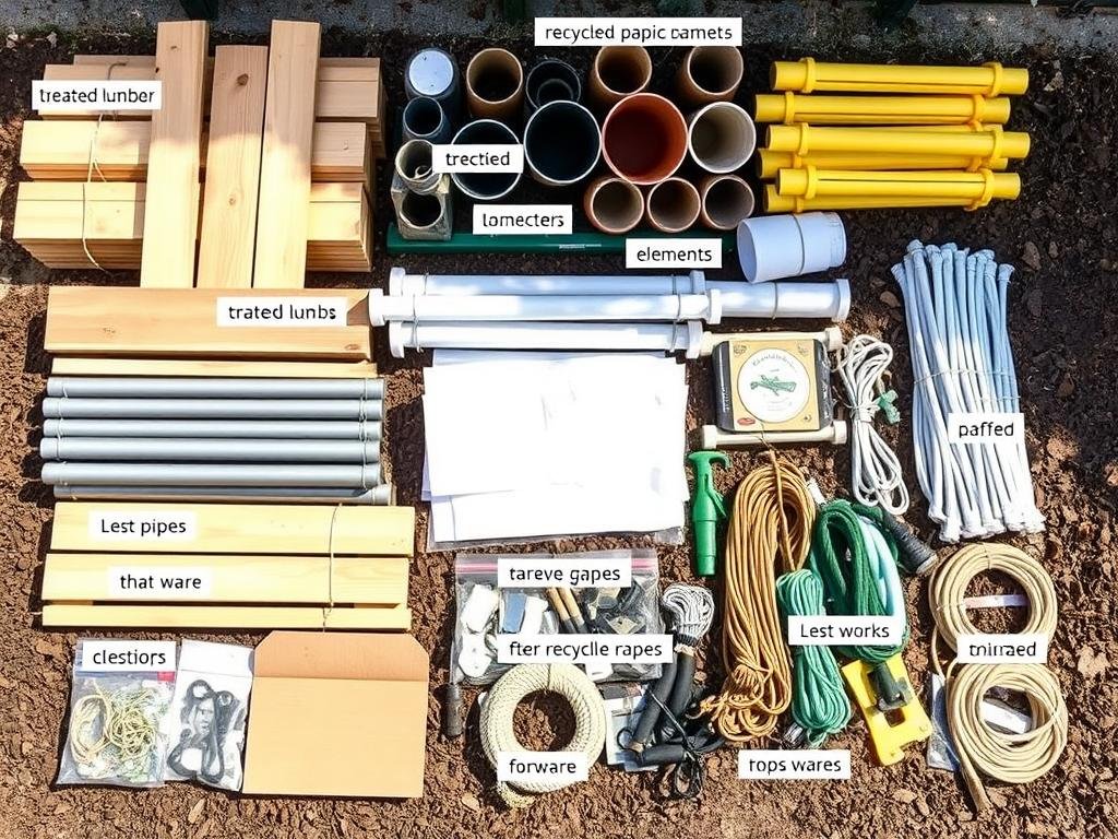 Różne materiały do budowy placu zabaw w ogrodzie zrób to sam - drewno, metal, plastik