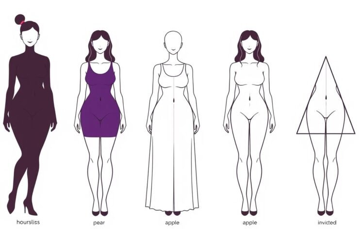 Różne typy kobiecej sylwetki przedstawione na ilustracji - idealne wymiary kobiecej sylwetki