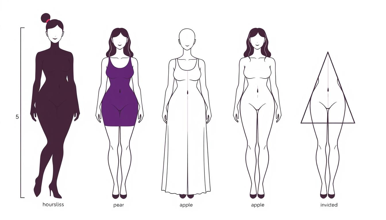 Różne typy kobiecej sylwetki przedstawione na ilustracji - idealne wymiary kobiecej sylwetki