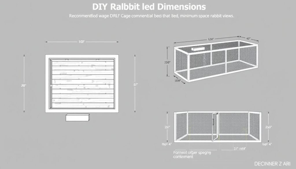 Schemat wymiarów klatki dla królika DIY z oznaczeniami Schemat wymiarów klatki dla królika DIY z oznaczeniami