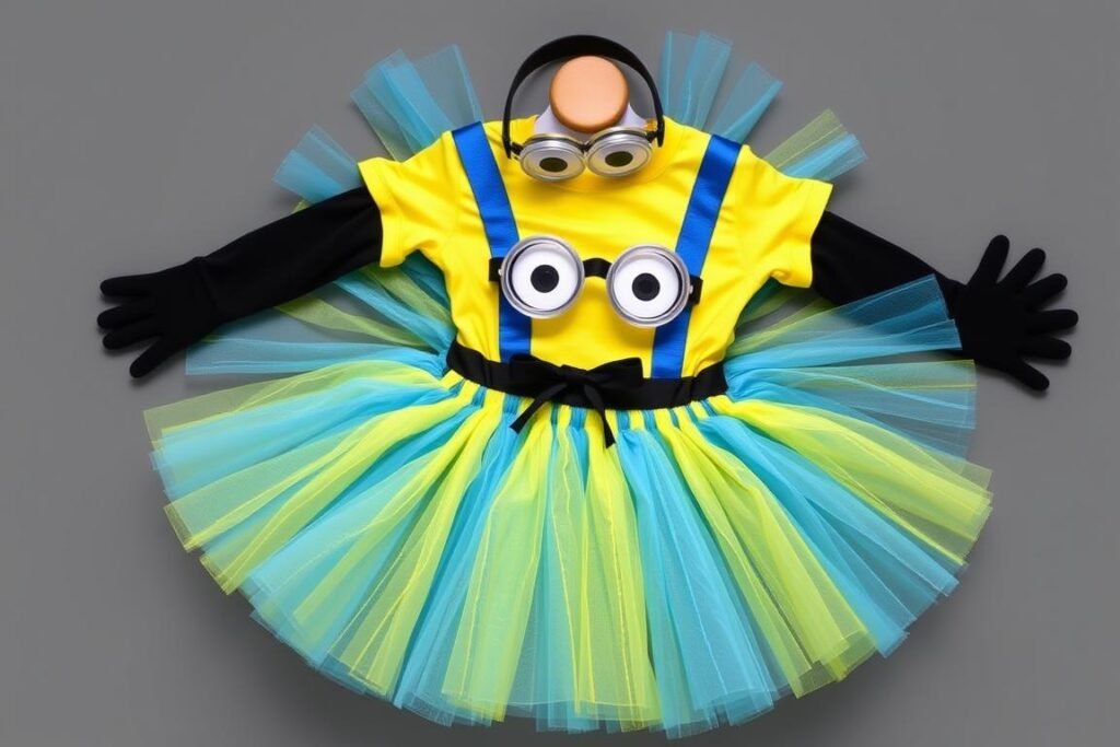 Strój Minionka dla dziewczynki z niebieską spódniczką