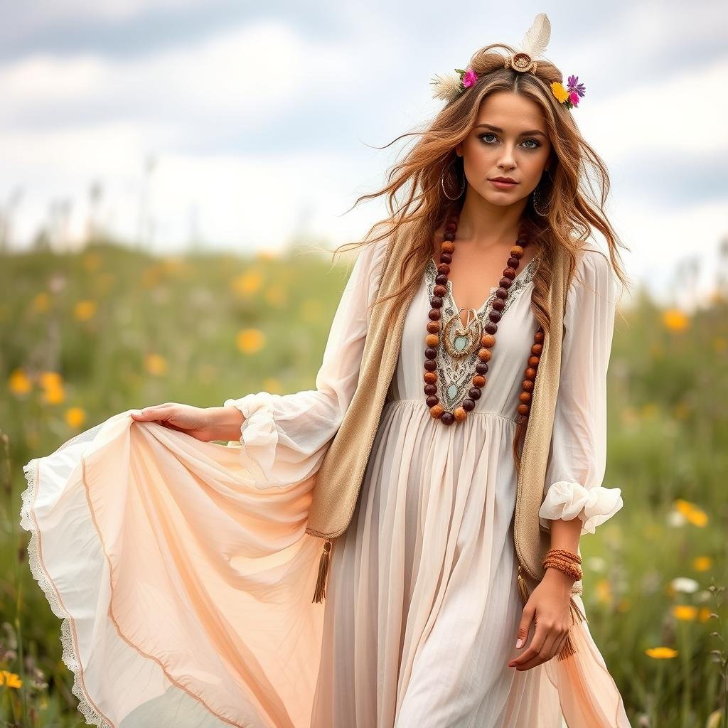 Strój wiosny w stylu boho z naturalnymi elementami Strój wiosny w stylu boho z naturalnymi elementami