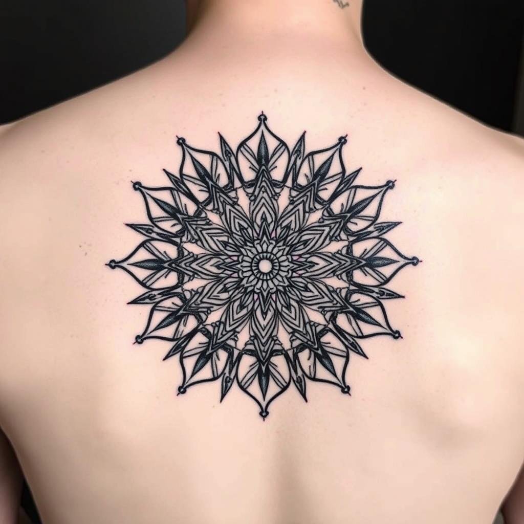 Szczegółowy tatuaż mandali symbolizujący duchową równowagę