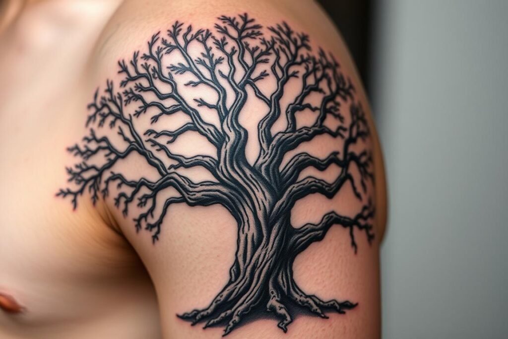 Tatuaż dębu symbolizujący siłę i odwagę