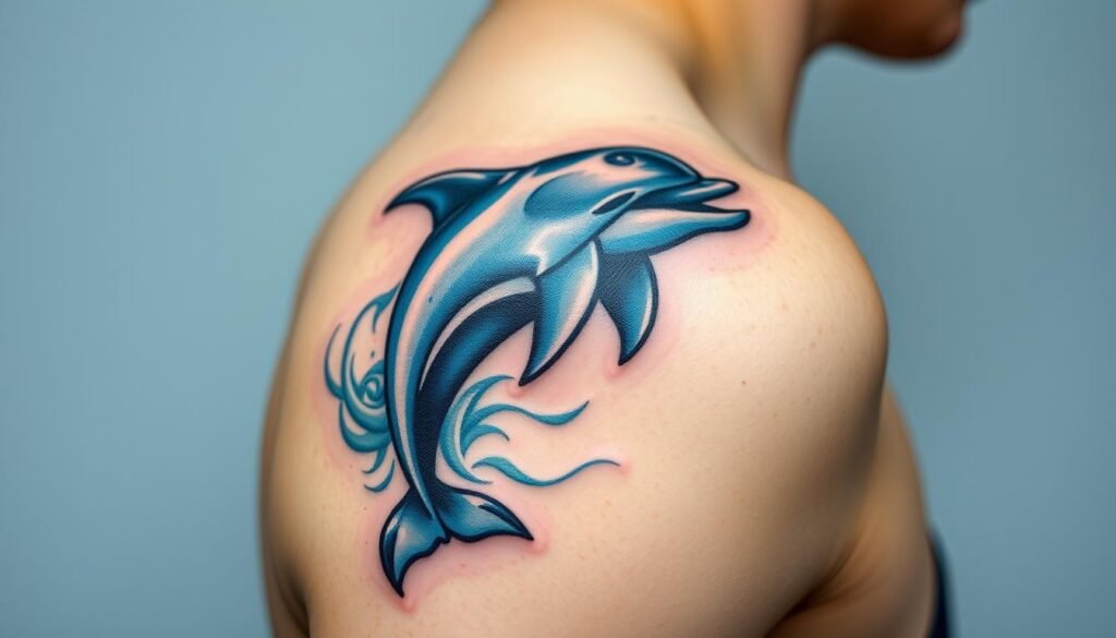 Tatuaż delfina symbolizujący wolność i inteligencję