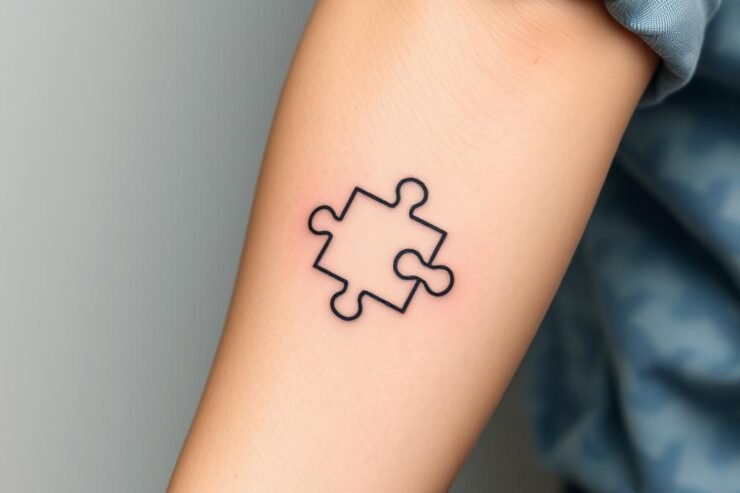 Tatuaż puzzle na przedramieniu symbolizujący jedność i kompletność
