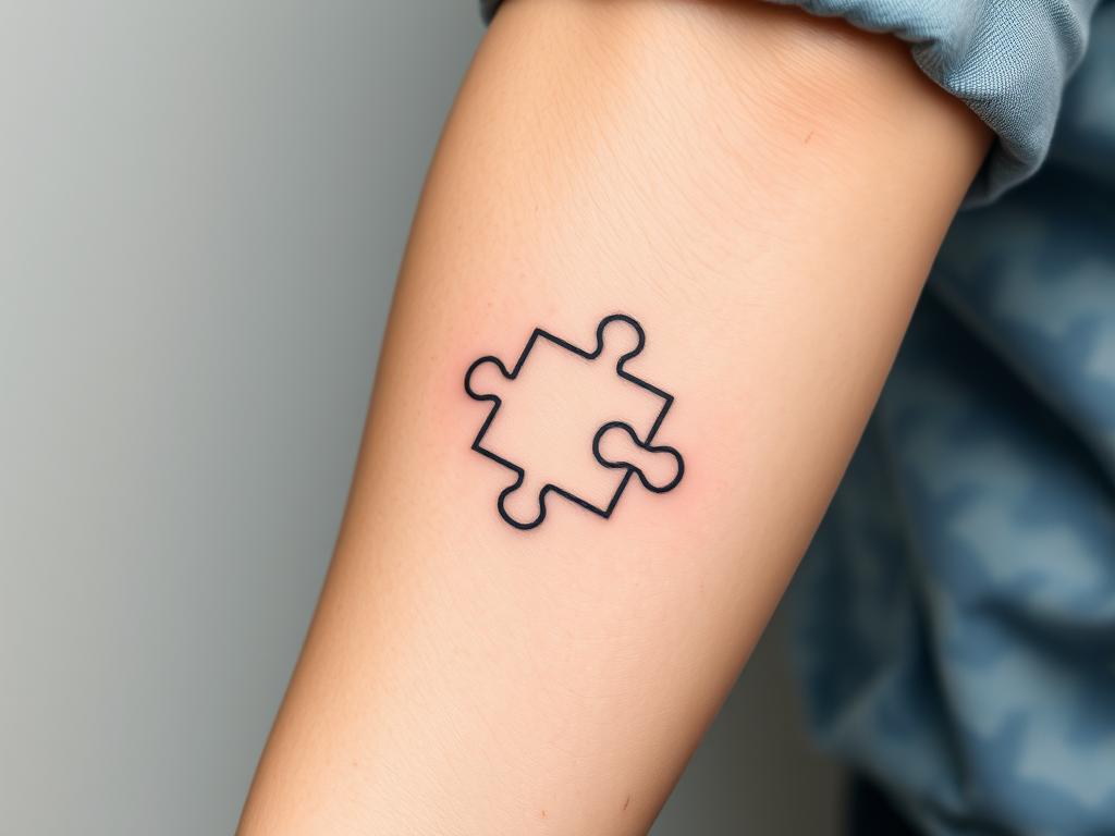 Tatuaż puzzle na przedramieniu symbolizujący jedność i kompletność