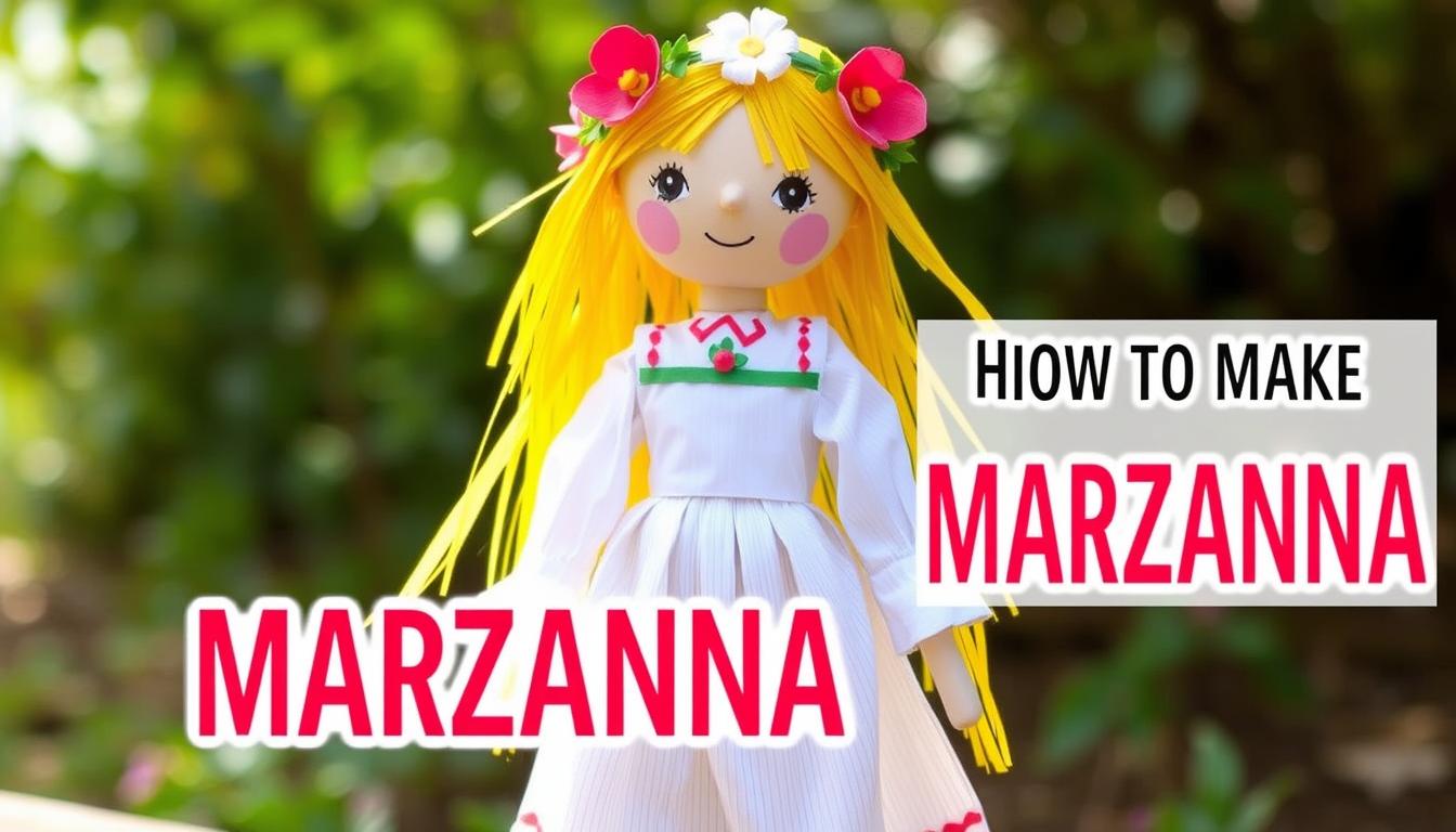 Tradycyjna marzanna wykonana z bibuły i słomy, gotowa do obrzędu topienia marzanny