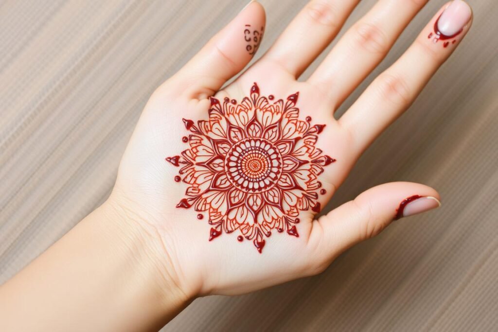 Wzór mandali wykonany henną na dłoni