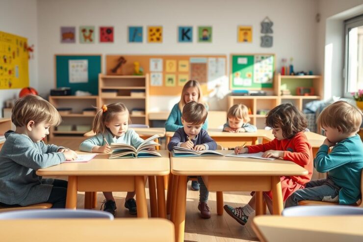 Dzieci w zerówce uczące się podstaw czytania i pisania - czy zerówka to przedszkole