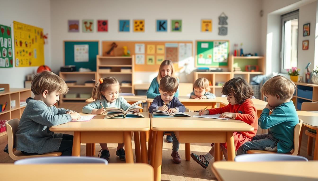 Dzieci w zerówce uczące się podstaw czytania i pisania - czy zerówka to przedszkole