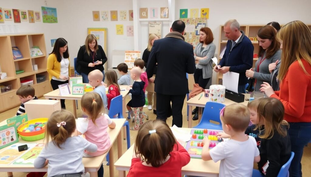 Dzień otwarty w zerówce - rodzice z dziećmi zwiedzają placówkę - czy zerówka to przedszkole Dzień otwarty w zerówce - rodzice z dziećmi zwiedzają placówkę - czy zerówka to przedszkole