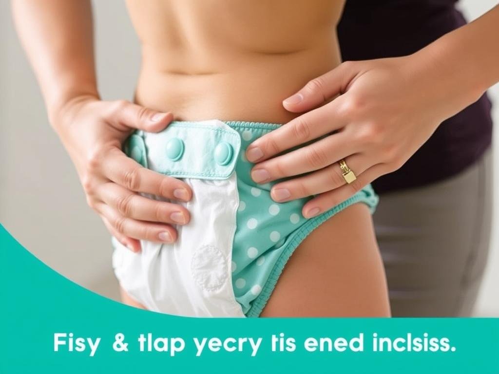 Mama sprawdzająca dopasowanie pieluszki Pampers na dziecku Mama sprawdzająca dopasowanie pieluszki Pampers na dziecku