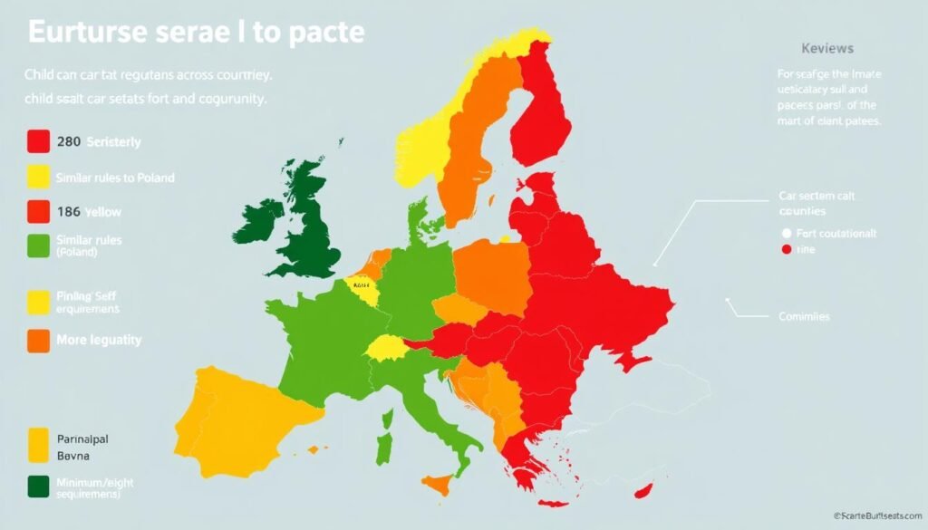 Mapa Europy z oznaczeniem różnic w przepisach dotyczących przewożenia dzieci Mapa Europy z oznaczeniem różnic w przepisach dotyczących przewożenia dzieci