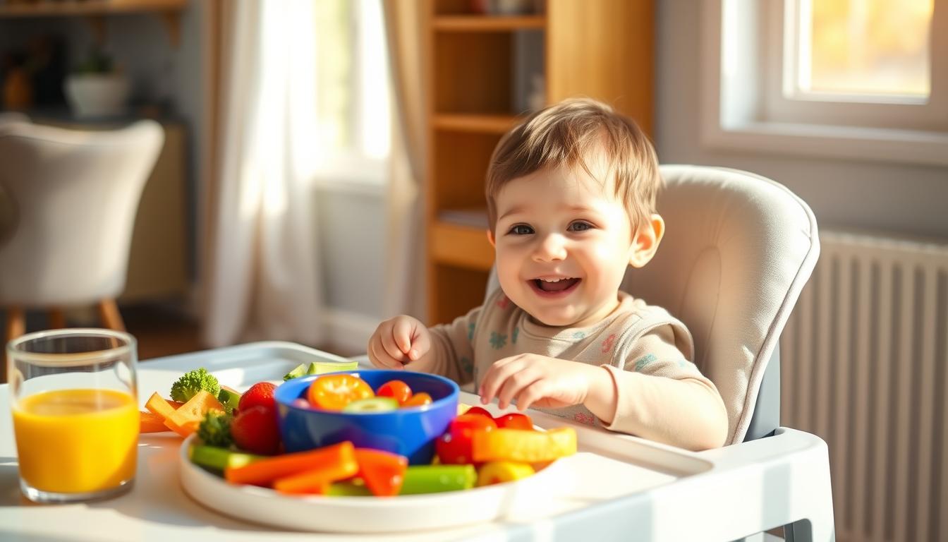 Roczne dziecko jedzące śniadanie przy stole