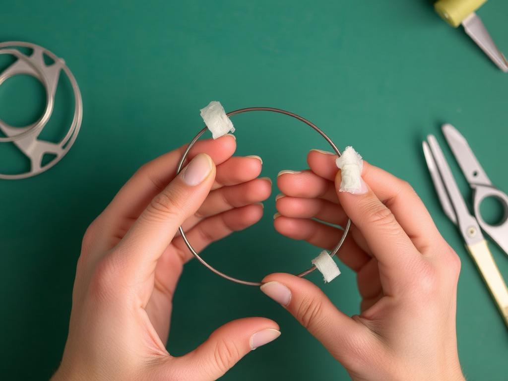 Formowanie drucianych obręczy do oczu żaby i mocowanie ich taśmą