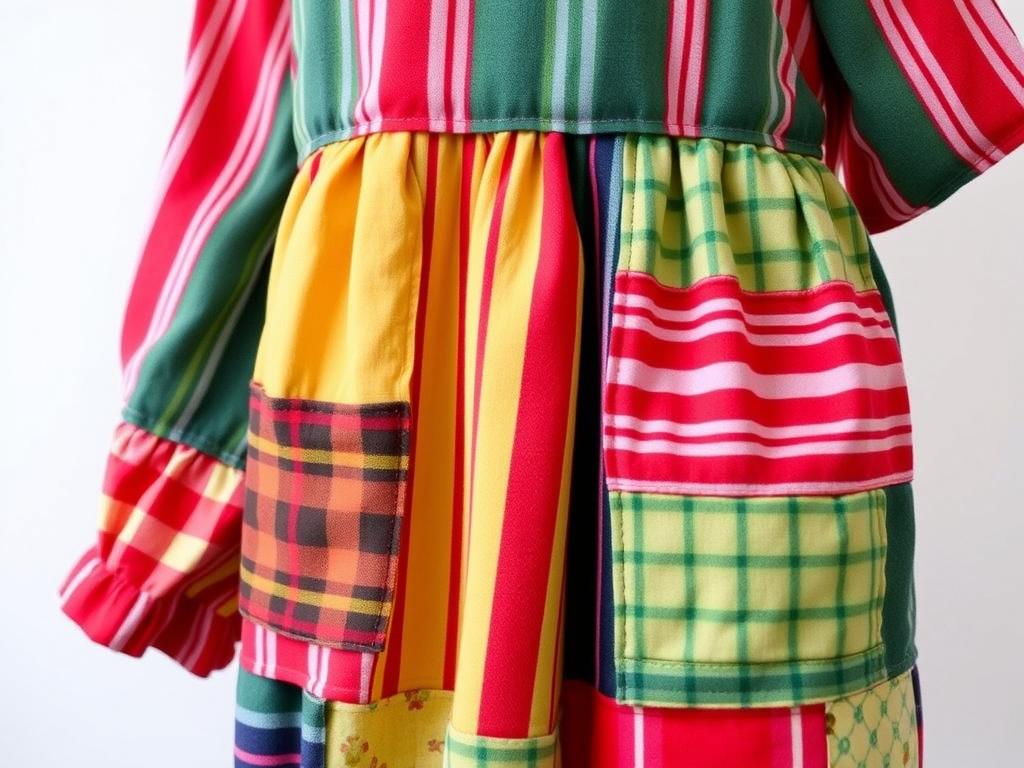 Kolorowa sukienka w stylu Pipi Pończoszanki z łatami i patchworkiem