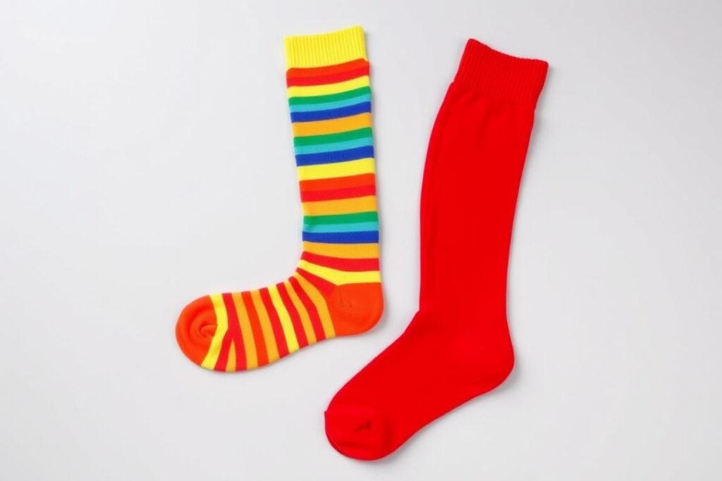 Kolorowe, niepasujące do siebie pończochy w stylu Pipi Pończoszanki