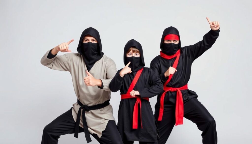Kompletny strój ninja DIY w różnych wariantach dla dzieci i dorosłych