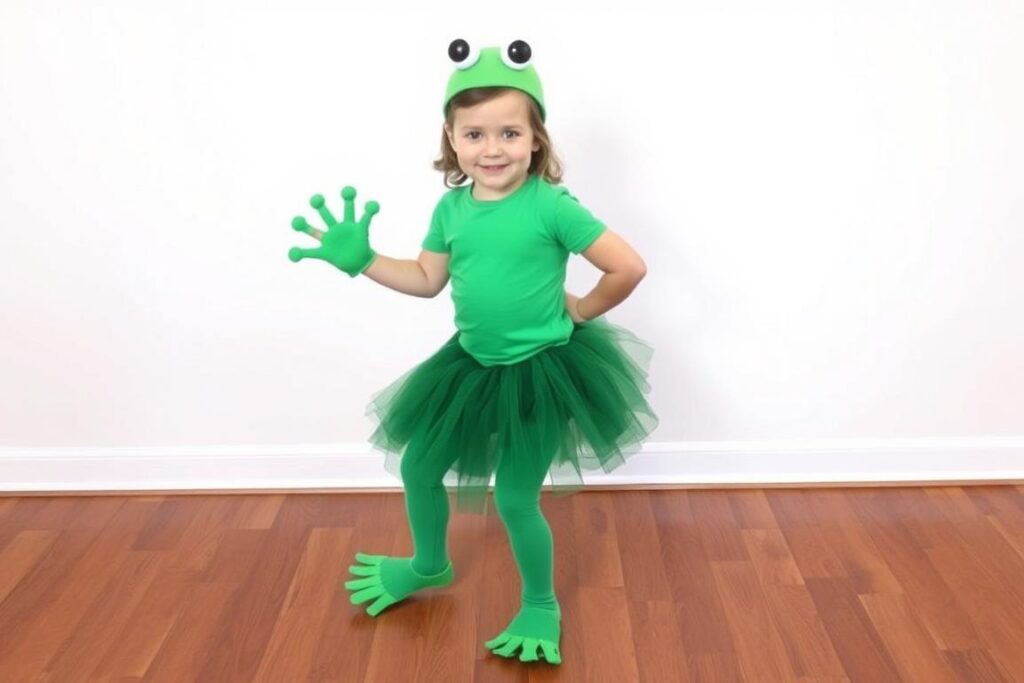 Kompletny strój żaby z opaską, łapkami i zielonym ubraniem